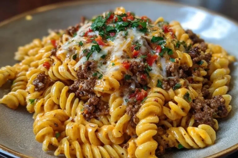 Creamy Mozzarella Rotini with Spicy Cajun Beef and Velveeta Sauce 1