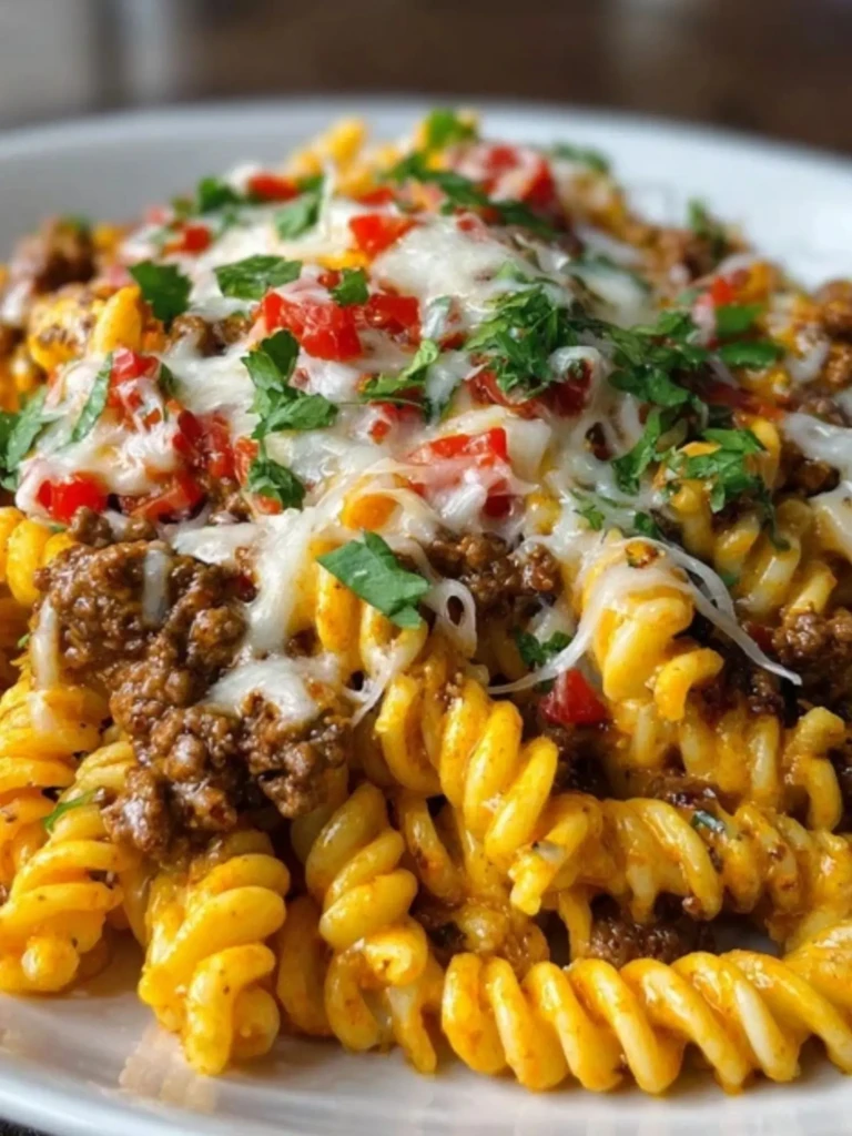 Creamy Mozzarella Rotini with Spicy Cajun Beef and Velveeta Sauce 2