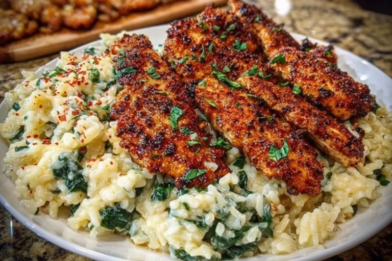 Creamy Parmesan Spinach Rice with Spicy Garlic Chicken 1