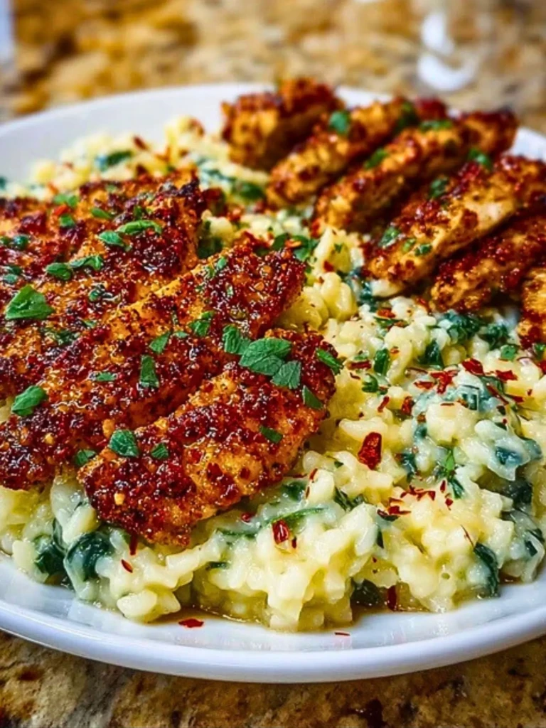 Creamy Parmesan Spinach Rice with Spicy Garlic Chicken 2