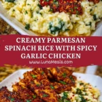 Creamy Parmesan Spinach Rice with Spicy Garlic Chicken Pin