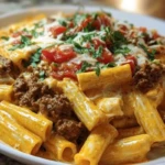Creamy Velveeta Penne Pasta with Cajun Beef Alfredo Sauce 1