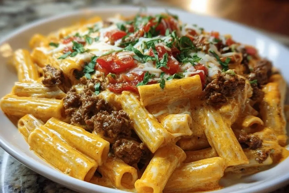 Creamy Velveeta Penne Pasta with Cajun Beef Alfredo Sauce 1