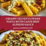 Creamy Velveeta Penne Pasta with Cajun Beef Alfredo Sauce Pin