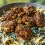 Garlic Chicken Bites & Creamy Cajun Spinach Artichoke Alfredo Pasta