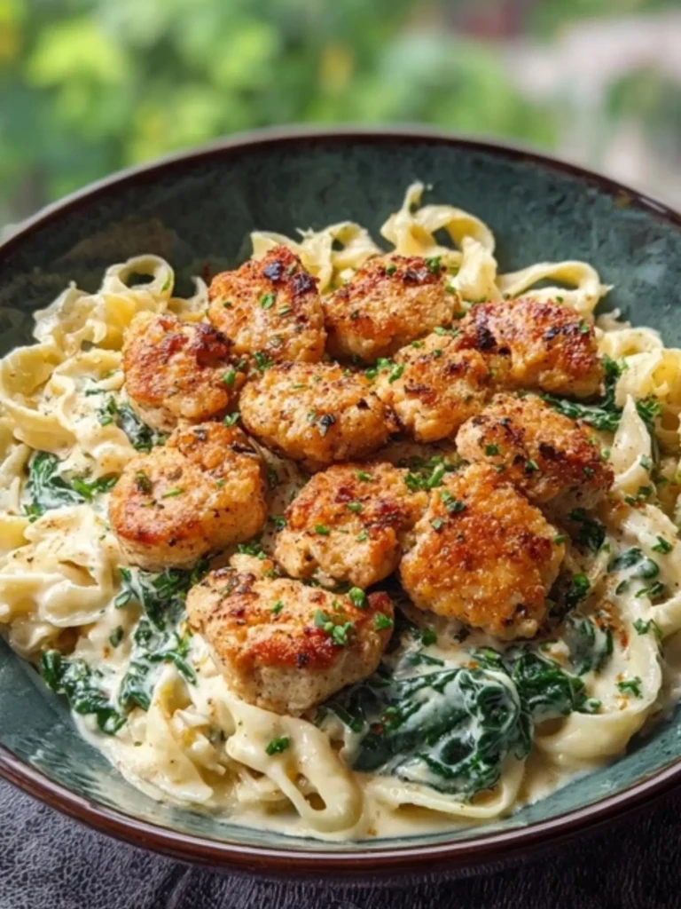 Garlic Chicken Bites & Creamy Cajun Spinach Artichoke Alfredo Pasta 2