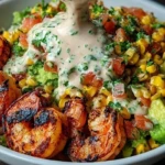 Grilled Shrimp Bowl with Avocado, Corn Salsa & Creamy Sauce 1