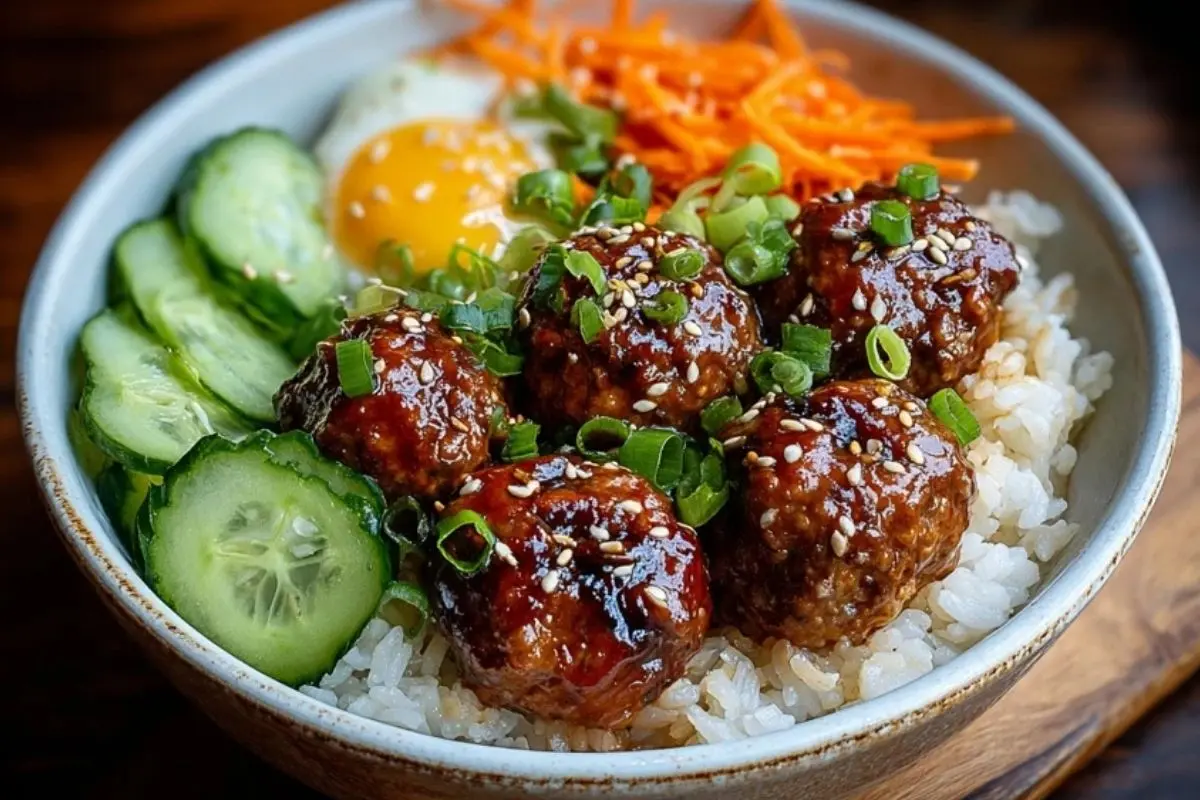 Korean BBQ Meatball Rice Bowls 1