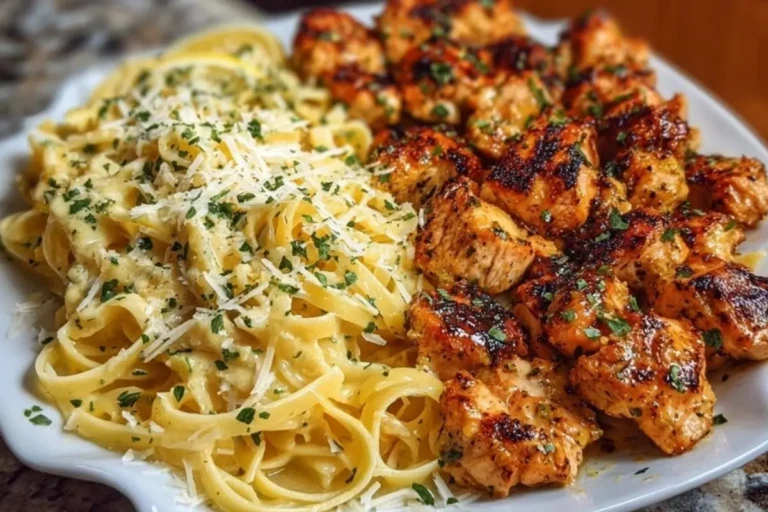 Lemon Garlic Butter Chicken Bites with Savory Parmesan Linguine 1