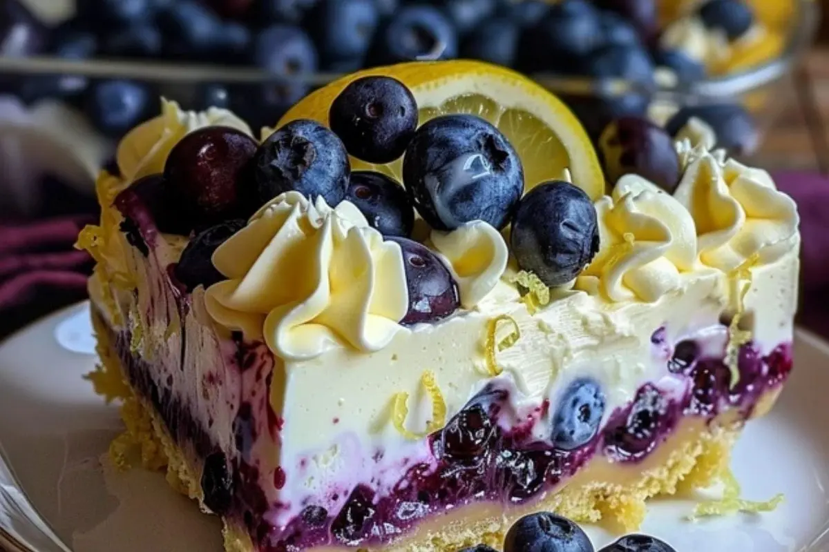 No-Bake Lemon dazzling Blueberry cream Cake 1
