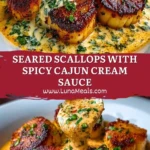 Seared Scallops with Spicy Cajun Cream Sauce Pin