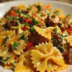 Spicy Cajun Bowtie Pasta with Beef, Sausage & Creamy Garlic Sauce 1