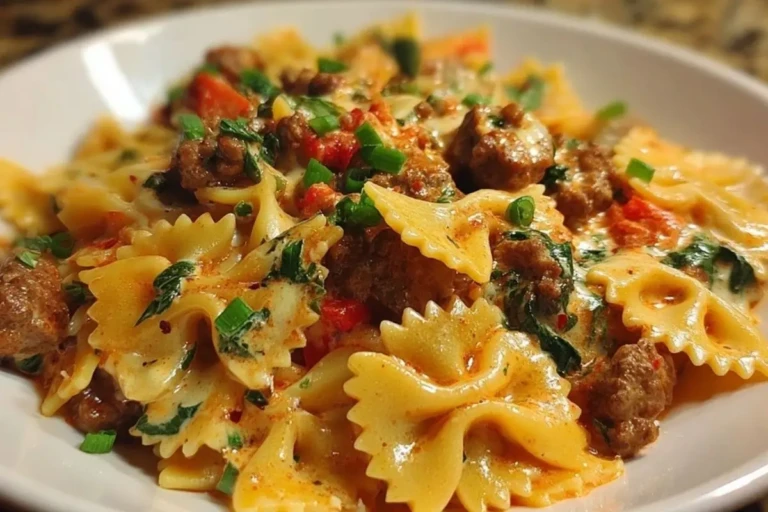 Spicy Cajun Bowtie Pasta with Beef, Sausage & Creamy Garlic Sauce 1