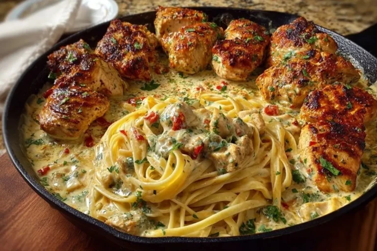 Spicy Cheesy Garlic Butter Chicken with Linguine in Four-Cheese Sauce 1