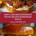 Spicy Chicken Sandwich with Creamy Homemade Sauce Pin
