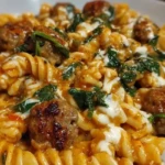 Weeknight Garlic Butter Rotini with Beef, Italian Sausage and Spinach 1