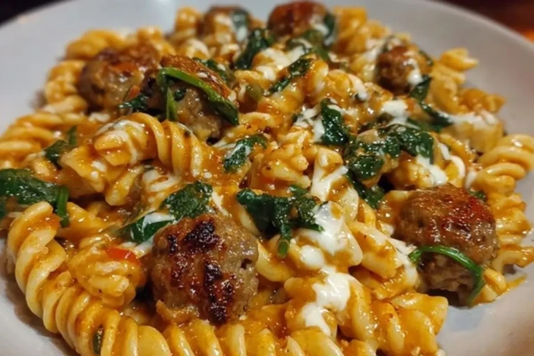 Weeknight Garlic Butter Rotini with Beef, Italian Sausage and Spinach 1