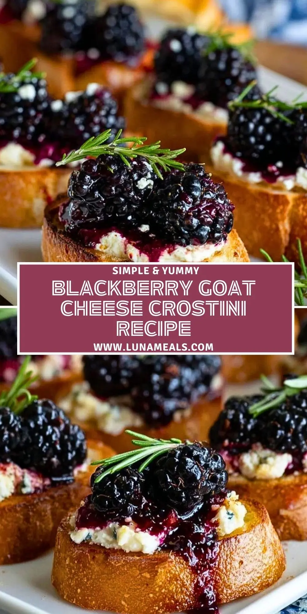 Blackberry Goat Cheese Crostini Recipe Pin 1