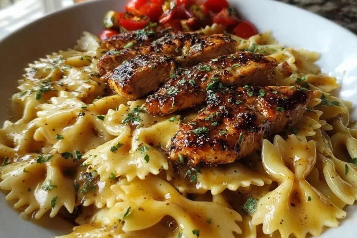 Bowtie Pasta with Creamy Cajun Chicken and Mozzarella Cheese Sauce 1