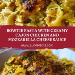 Bowtie Pasta with Creamy Cajun Chicken and Mozzarella Cheese Sauce Pin