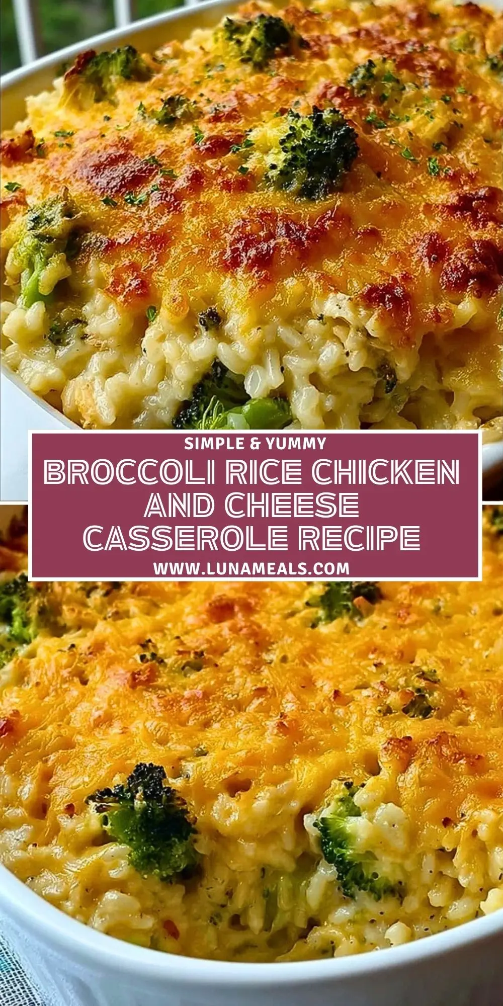 Broccoli Rice Chicken and Cheese Casserole Recipe Pin 1