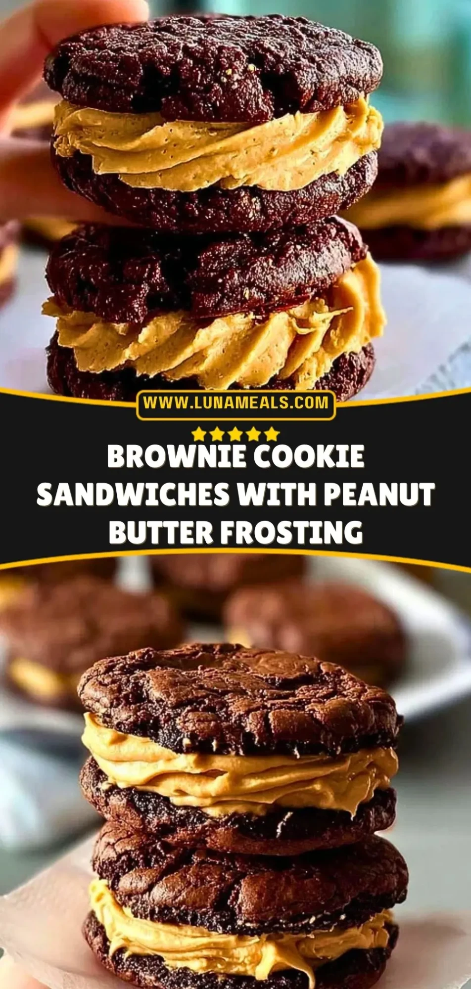 Brownie Cookie Sandwiches with Peanut Butter Frosting Pin 2