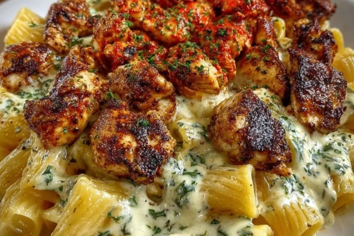 Cajun Garlic Butter Chicken Rigatoni in Cheesy Alfredo Sauce 1