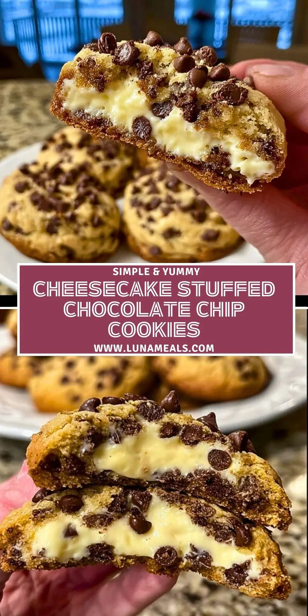Cheesecake Stuffed Chocolate Chip Cookies Pin 1