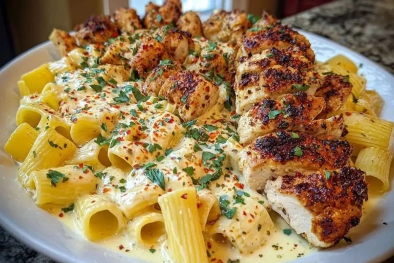 Cheesy Garlic Butter Chicken Bites with Rigatoni in Alfredo Sauce 1