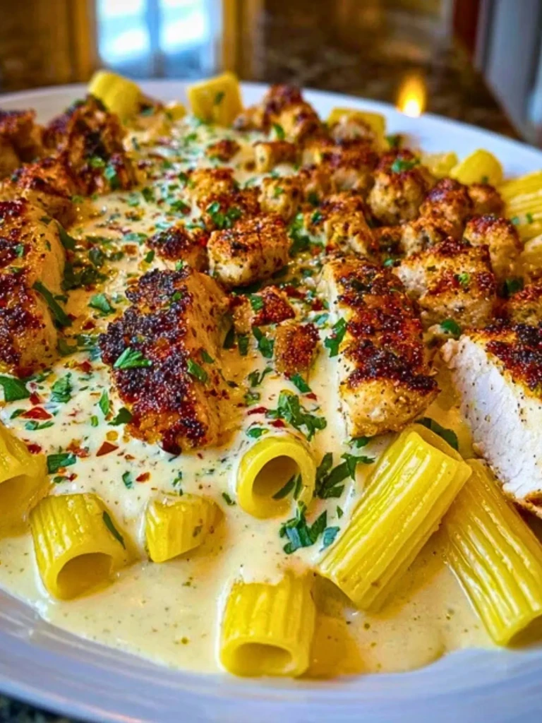 Cheesy Garlic Butter Chicken Bites with Rigatoni in Alfredo Sauce 2