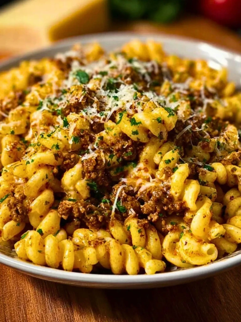 Cheesy Garlic Twisted Pasta with Cajun Ground Beef and Alfredo Velveeta 2
