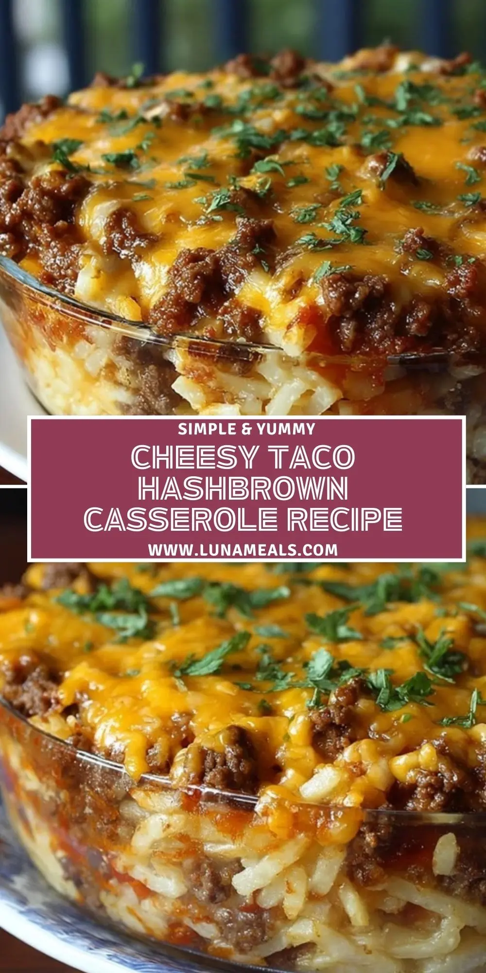 Cheesy Taco Hashbrown Casserole Recipe Pin 1