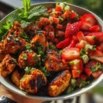 Chicken Bites with Strawberry-Jalapeño Mint Salsa Bowl 1