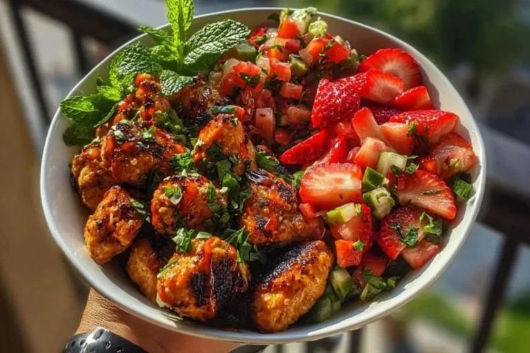 Chicken Bites with Strawberry-Jalapeño Mint Salsa Bowl 1