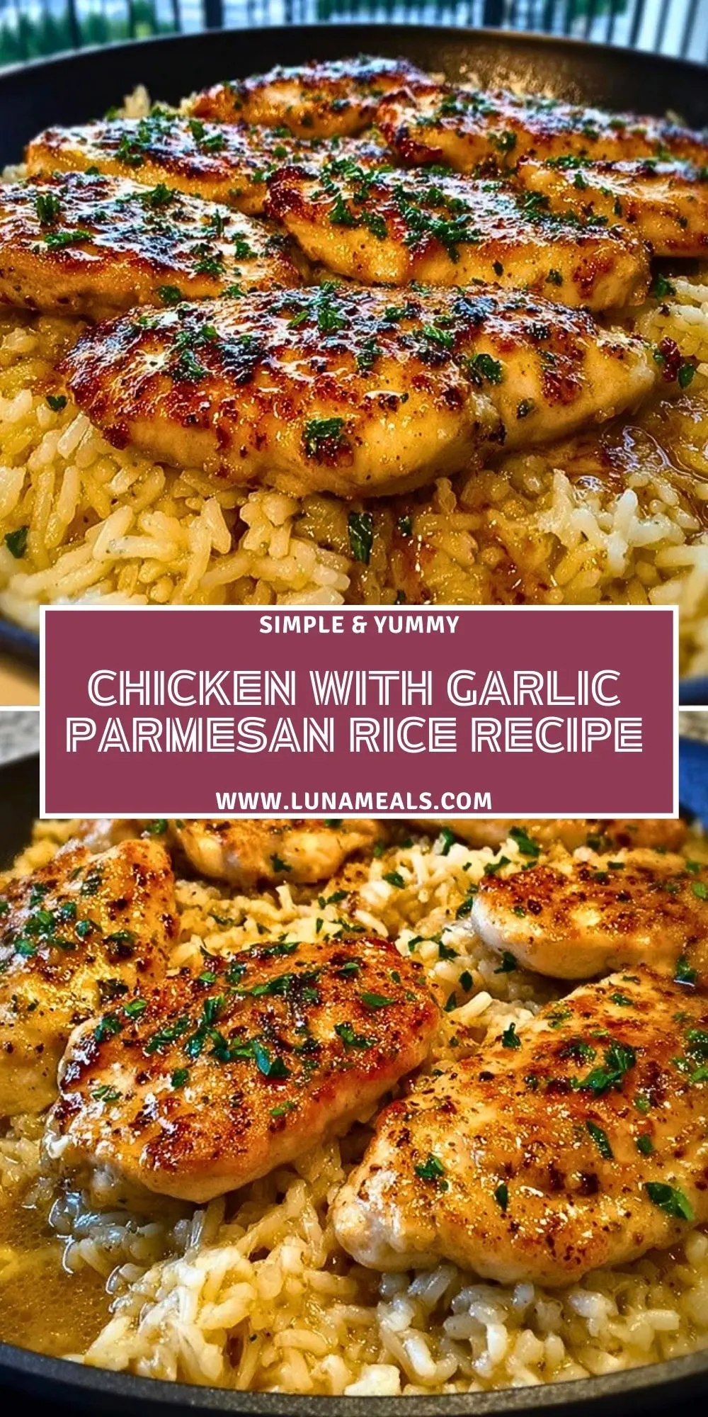 Chicken with Garlic Parmesan Rice Recipe Pin 1