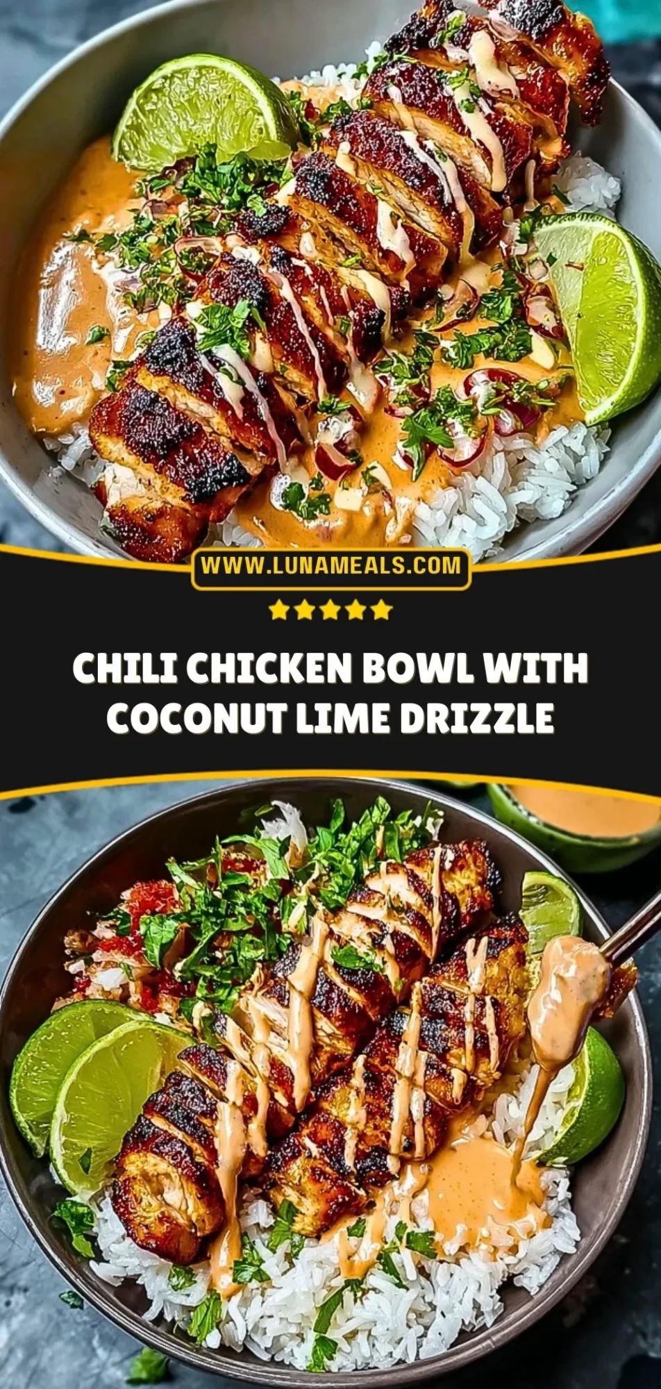 Chili Chicken Bowl with Coconut Lime Drizzle Pin 2 (1)