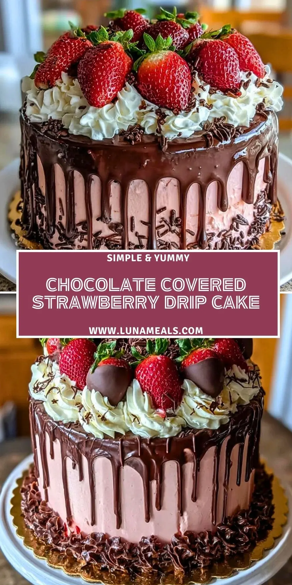 Chocolate Covered Strawberry Drip Cake Pin 1