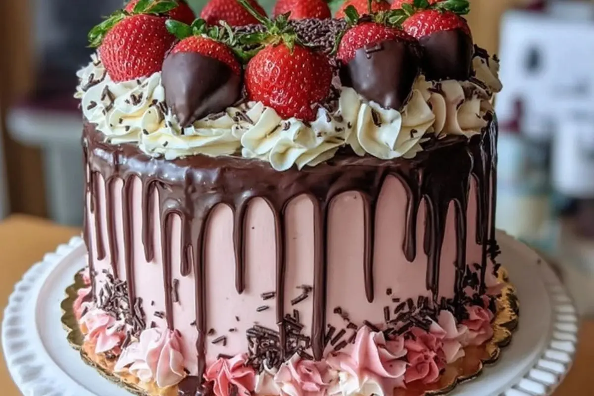 Chocolate Covered Strawberry Drip Cake