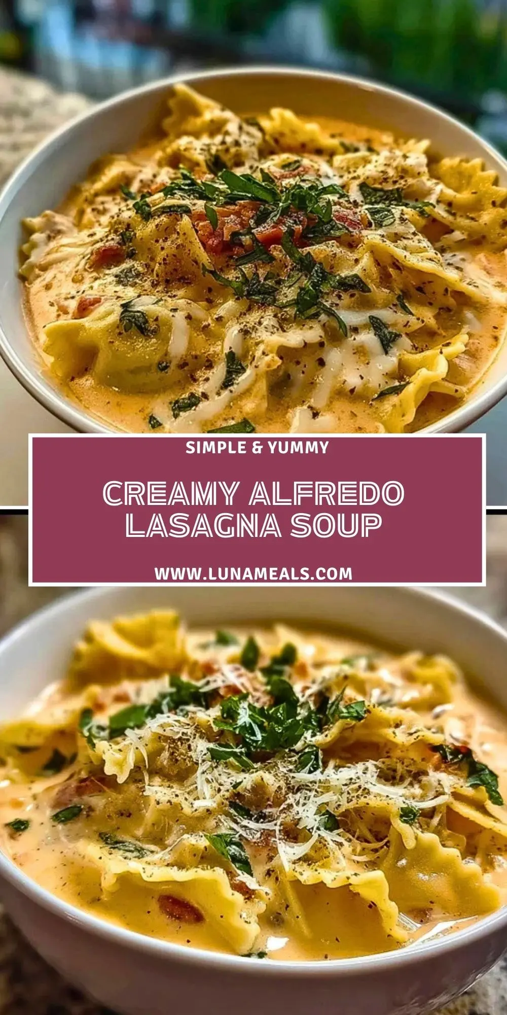 Creamy Alfredo Lasagna Soup Pin 1