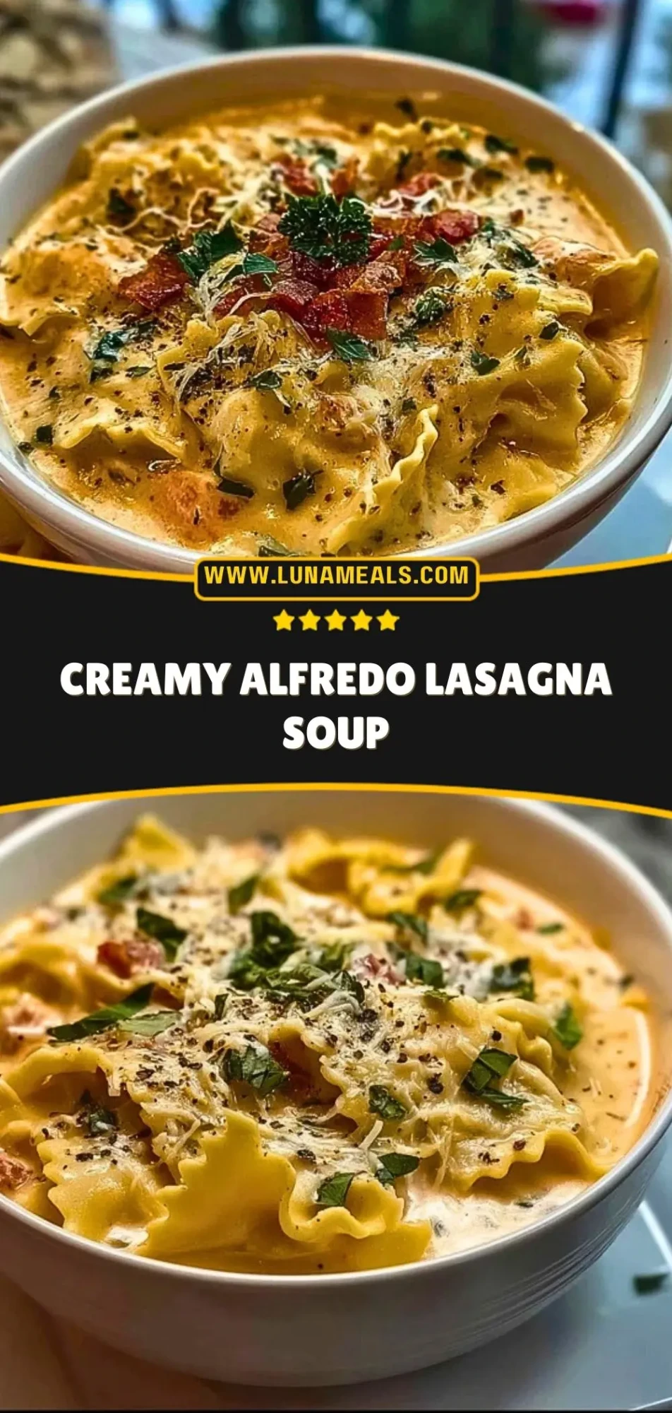 Creamy Alfredo Lasagna Soup Pin 2