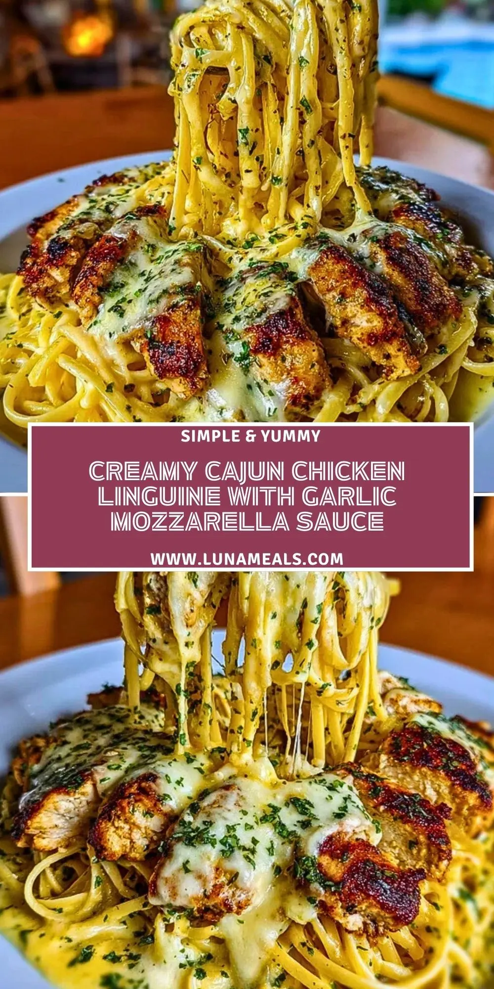 Creamy Cajun Chicken Linguine with Garlic Mozzarella Sauce Pin 1