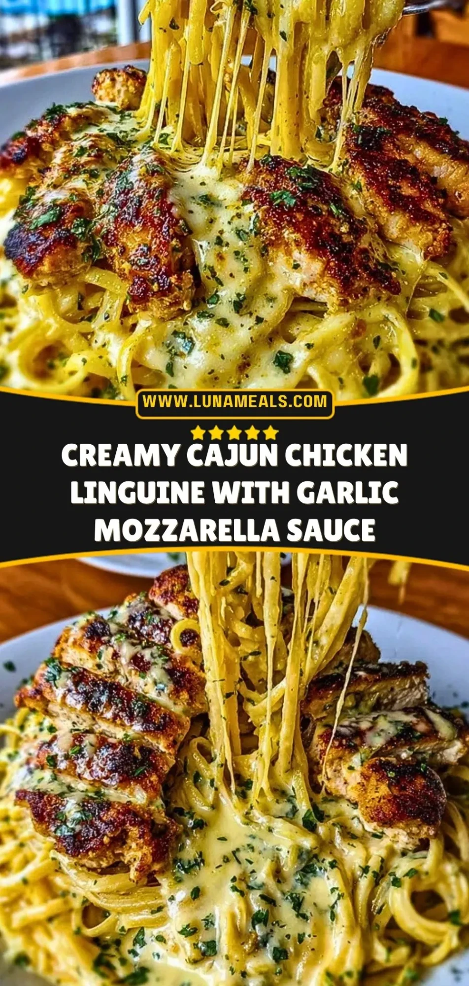 Creamy Cajun Chicken Linguine with Garlic Mozzarella Sauce Pin 2