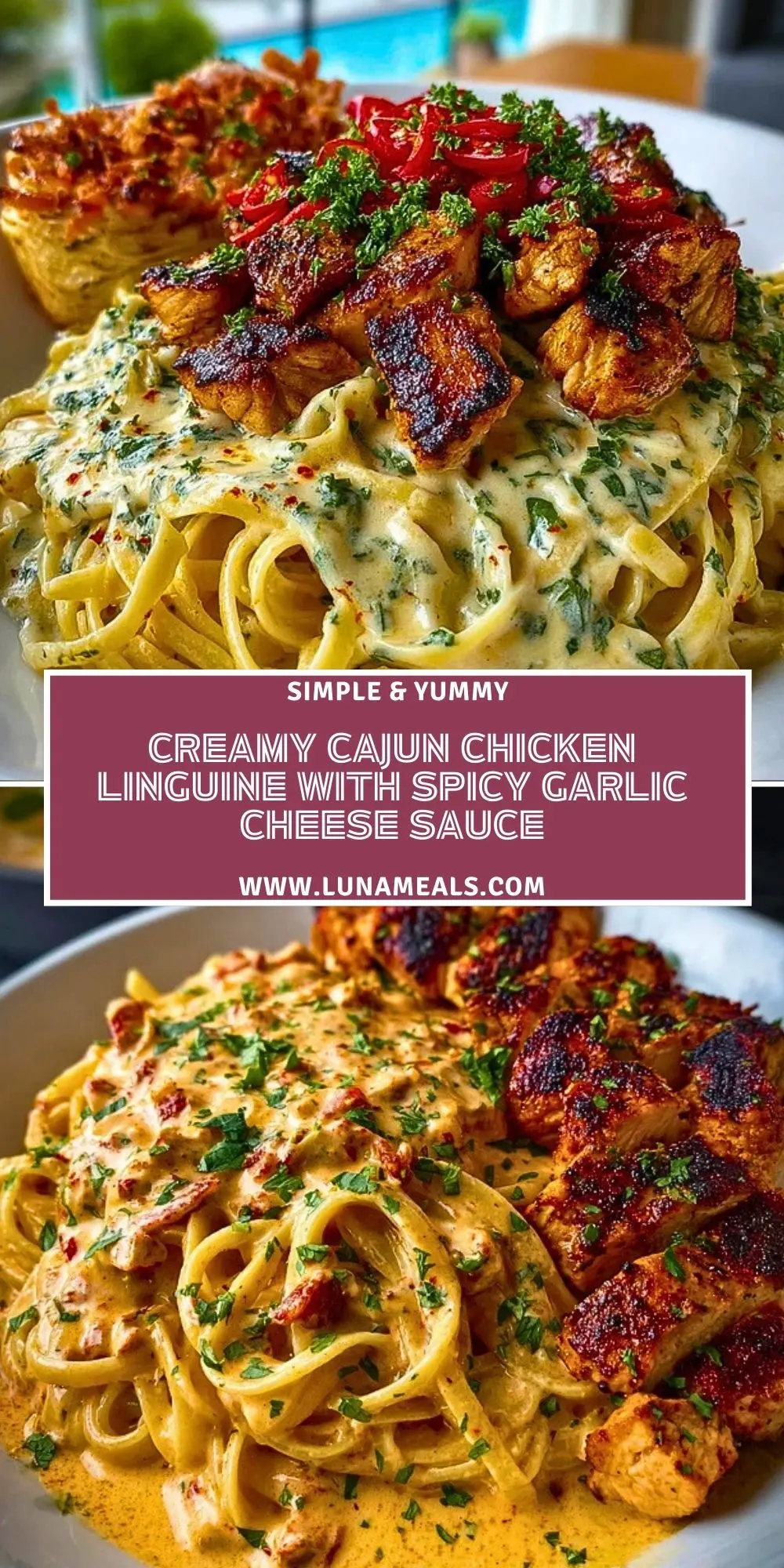 Creamy Cajun Chicken Linguine with Spicy Garlic Cheese SaucePin 1