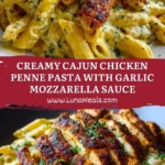 Creamy Cajun Chicken Penne Pasta with Garlic Mozzarella Sauce Pin