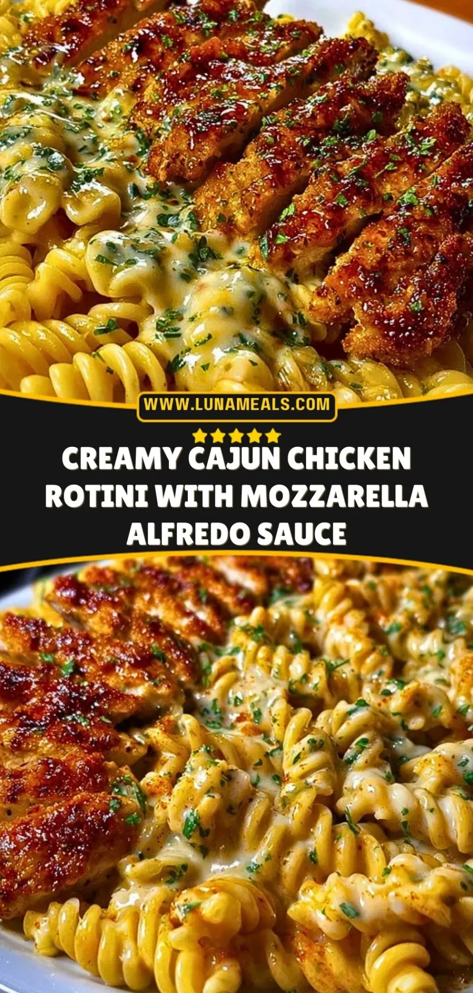 Creamy Cajun Chicken Rotini with Mozzarella Alfredo Sauce Pin 2