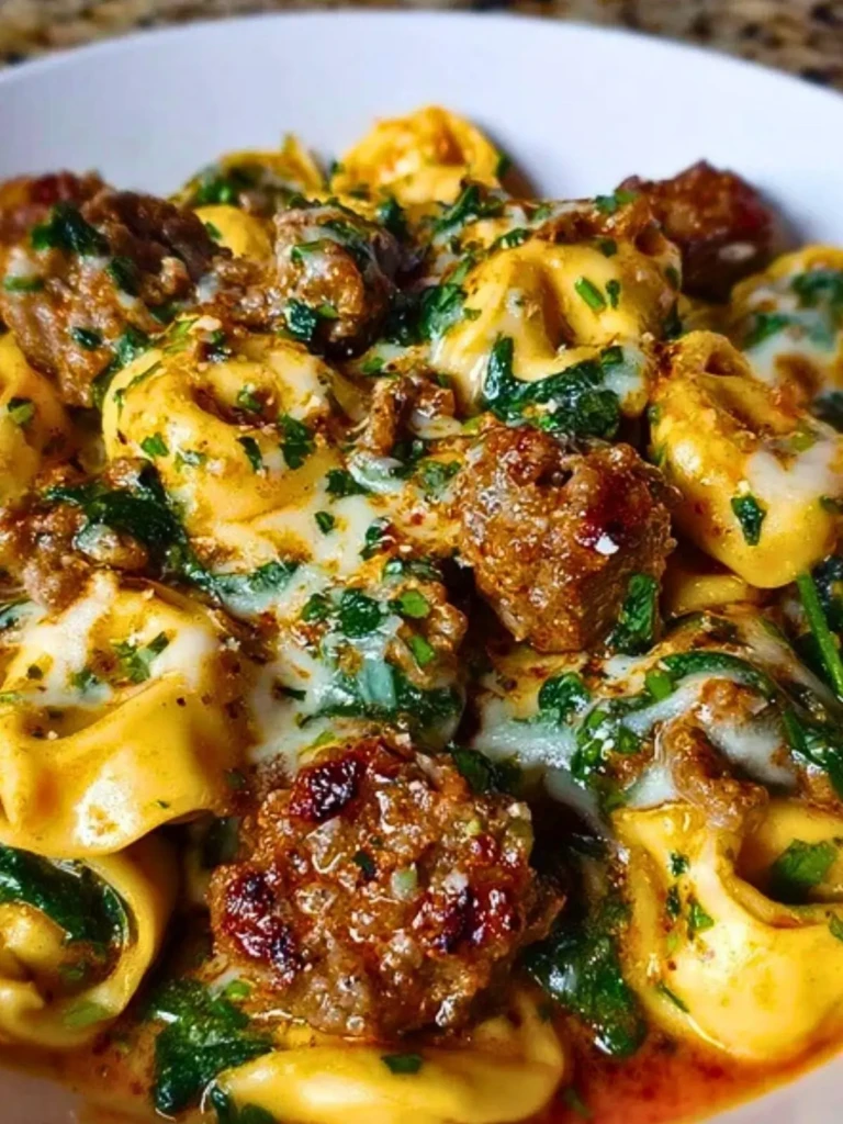 Creamy Garlic Butter Beef Tortellini with Italian Sausage & Spinach (1)