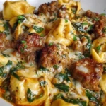 Creamy Garlic Butter Beef Tortellini with Italian Sausage & Spinach