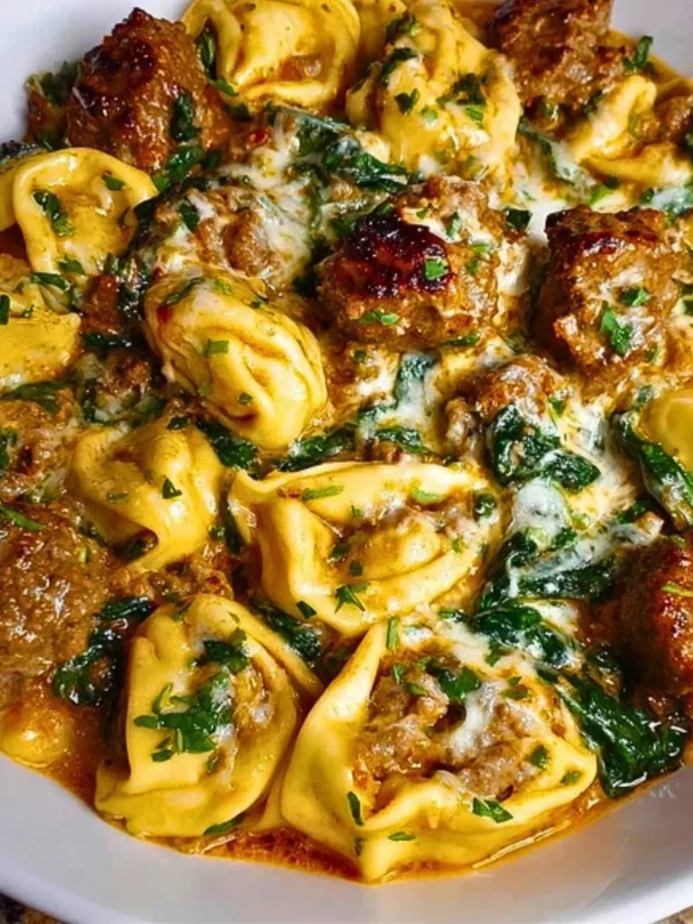 Creamy Garlic Butter Beef Tortellini with Italian Sausage & Spinach (2)