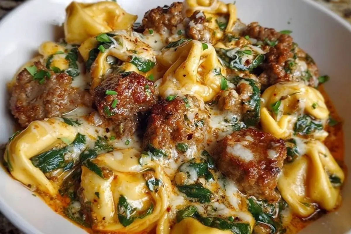 Creamy Garlic Butter Beef Tortellini with Italian Sausage & Spinach