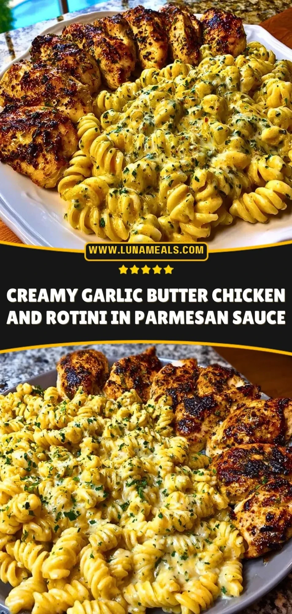 _Creamy Garlic Butter Chicken and Rotini in Parmesan Sauce Pin 2